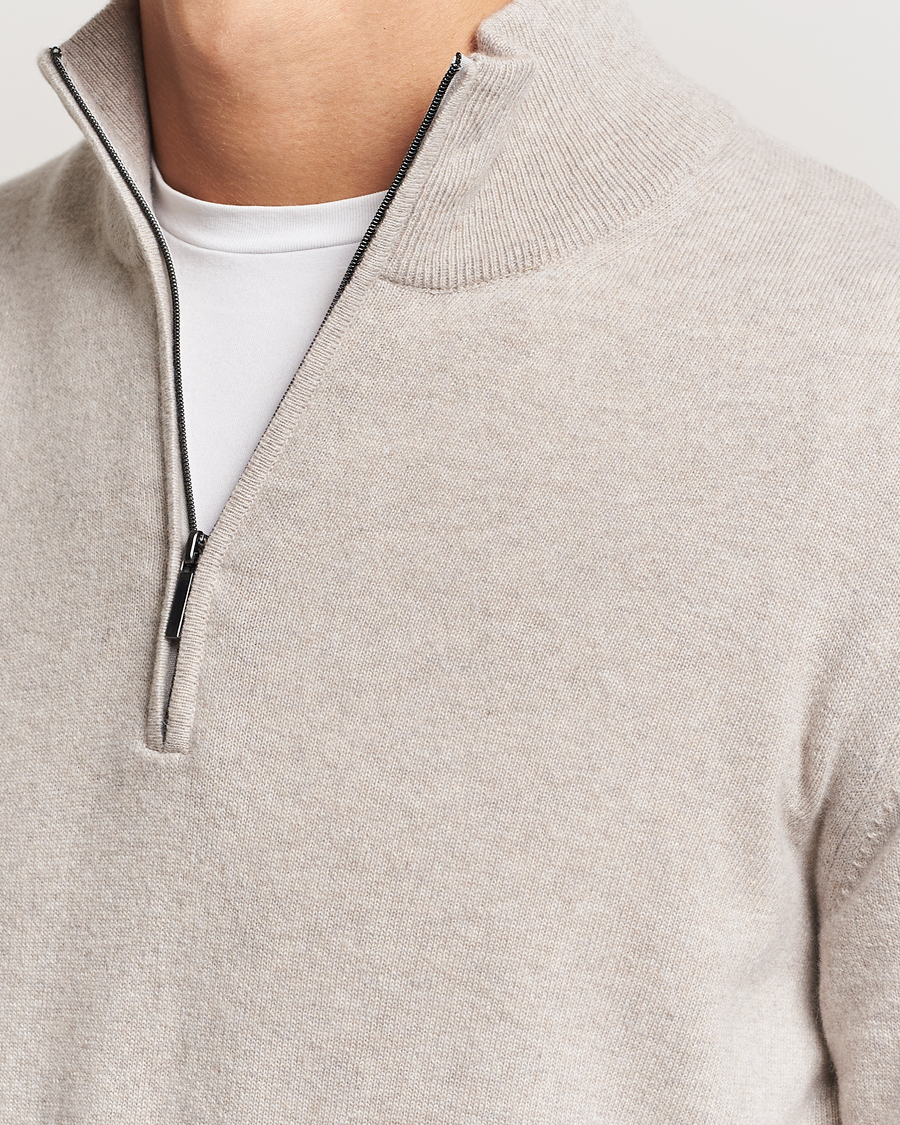 Men | Sweaters & Knitwear | Morgano | Wool/Cashmere Half-Zip Beige