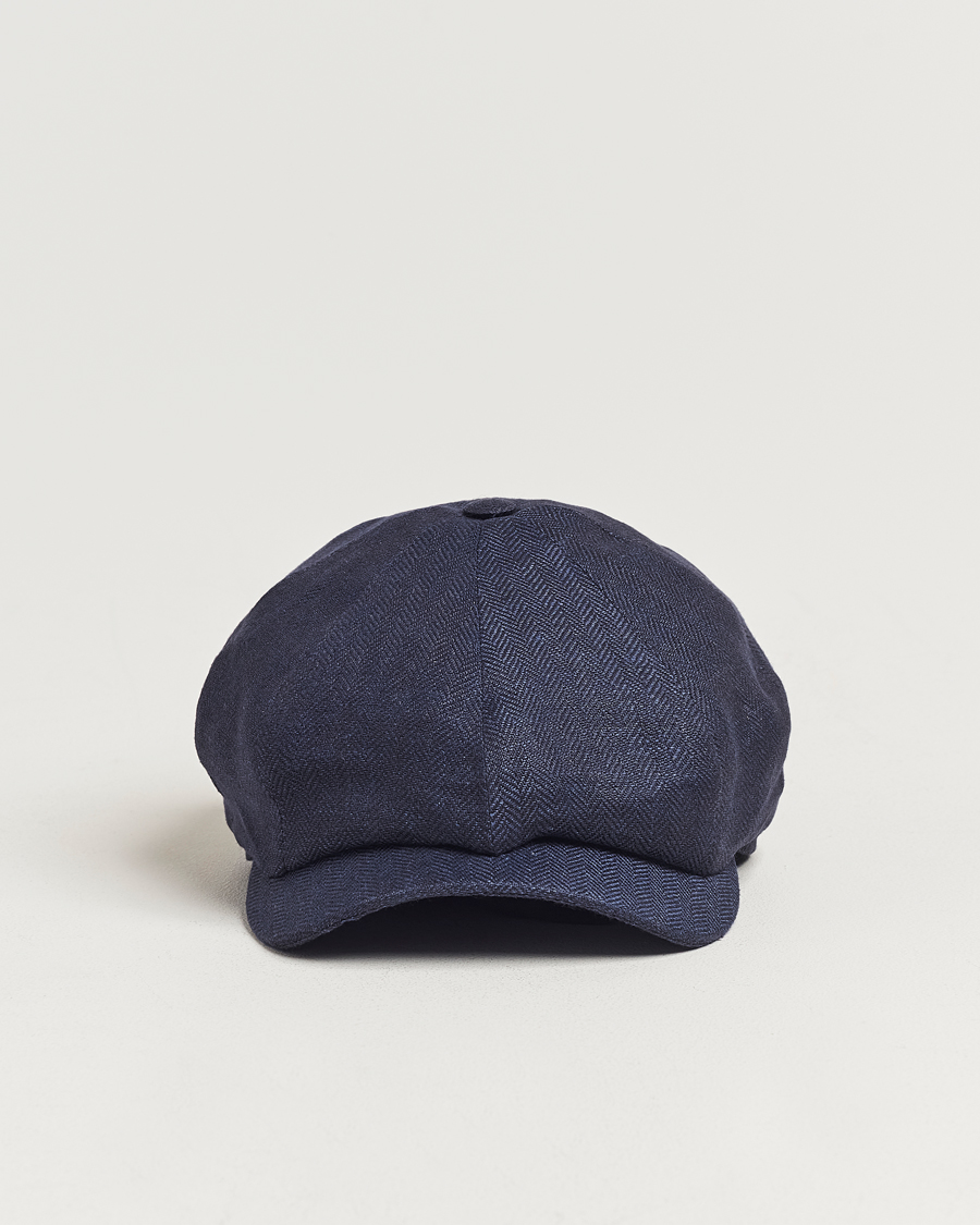 Men | Hats & Caps | Wigéns | Newsboy Classic Linen Herringbone Cap Navy