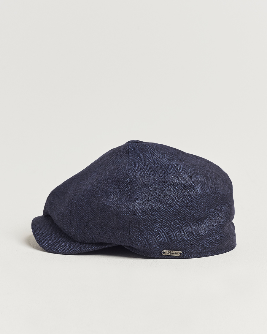Men | Hats & Caps | Wigéns | Newsboy Classic Linen Herringbone Cap Navy