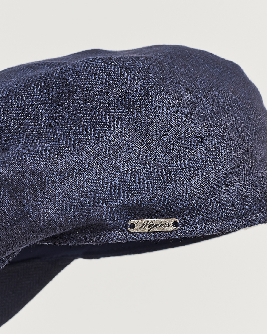 Men | Hats & Caps | Wigéns | Newsboy Classic Linen Herringbone Cap Navy