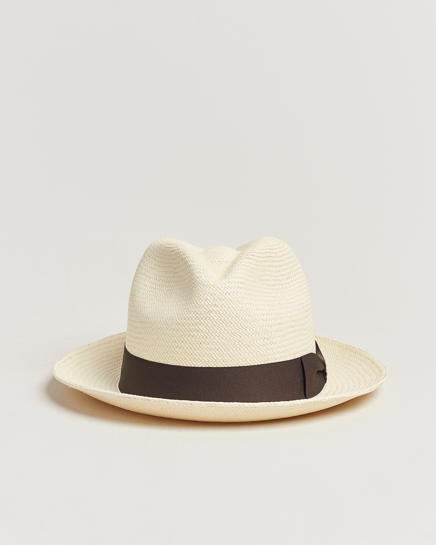 Men | Hats & Caps | Wigéns | Trilby Panama Hat White/Dark Brown
