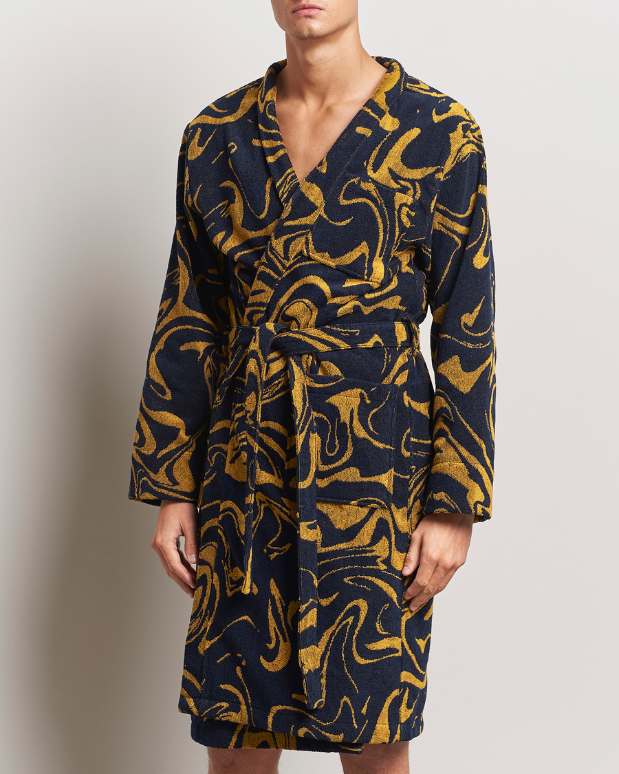 Men | Pyjamas & Robes | OAS | Marble Robe Black/Yellow