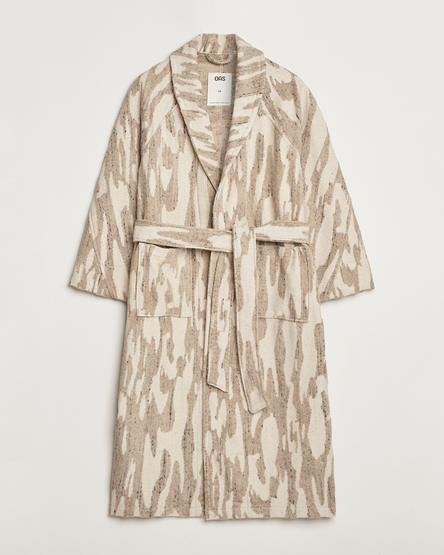 Men | Pyjamas & Robes | OAS | Fern Linen Terry Statement Robe Beige/White