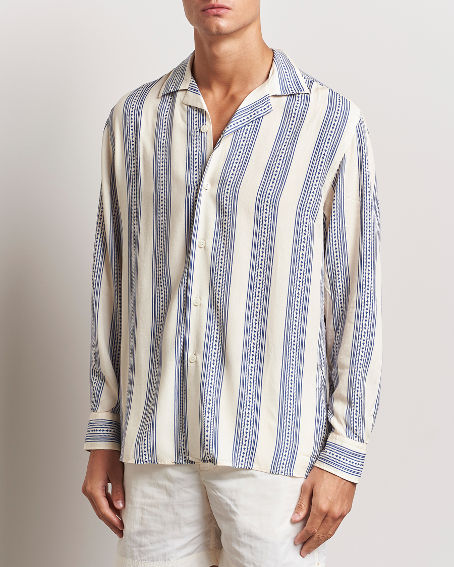 Men | Shirts | OAS | Havana Long Sleeve Viscose Shirt Blue/White