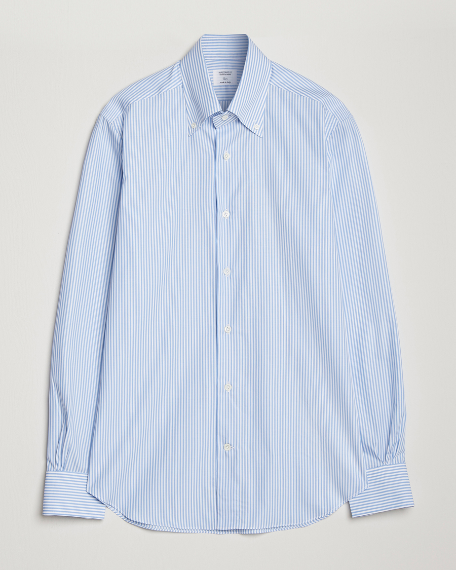 Men | Shirts | Mazzarelli | Soft Cotton Striped Button Down Shirt Light Blue