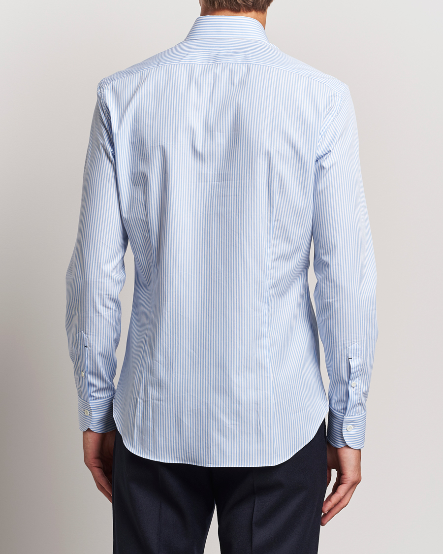 Men | Shirts | Mazzarelli | Soft Cotton Striped Button Down Shirt Light Blue