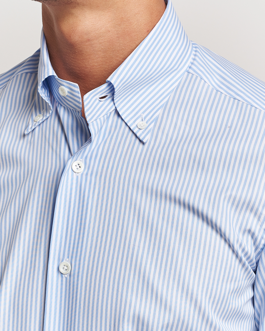 Men | Shirts | Mazzarelli | Soft Cotton Striped Button Down Shirt Light Blue