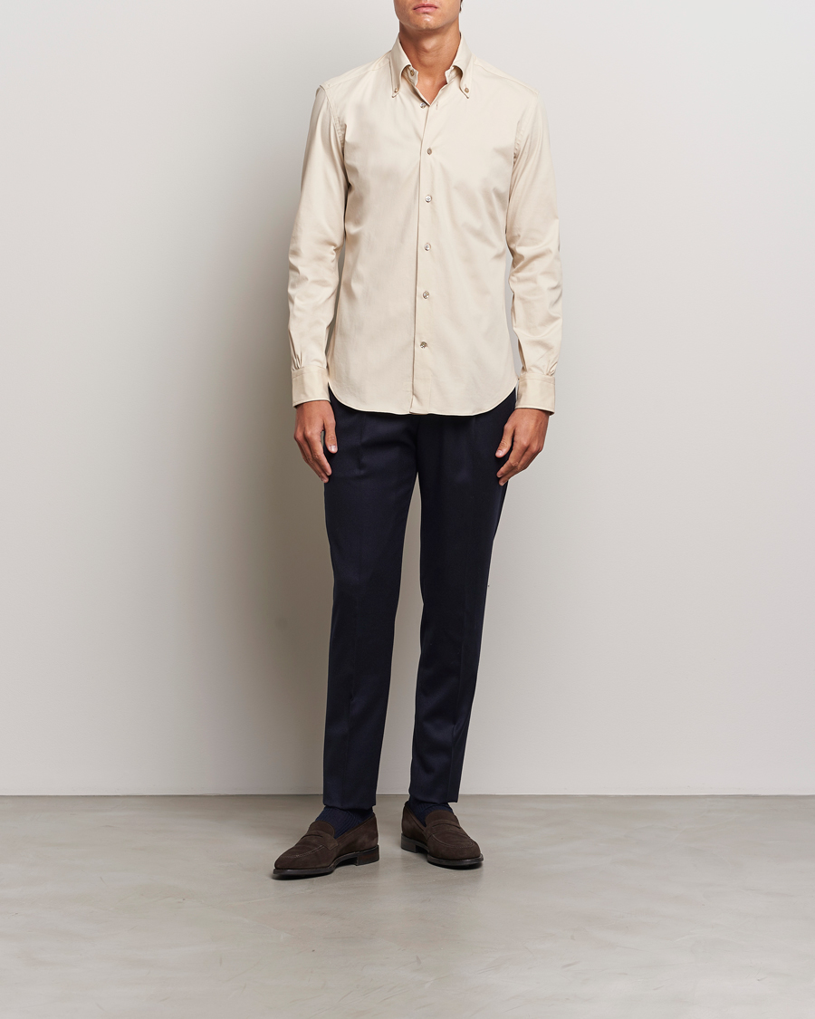 Men | Shirts | Mazzarelli | Soft Garment Dyed Button Down Shirt Beige