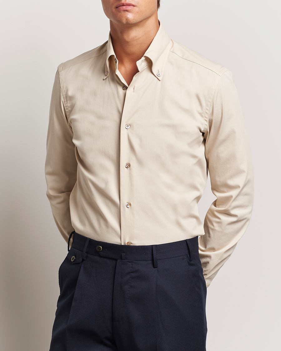 Men | Shirts | Mazzarelli | Soft Garment Dyed Button Down Shirt Beige