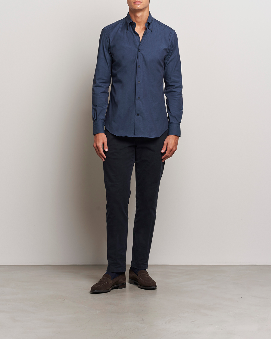 Men | Shirts | Mazzarelli | Soft Garment Dyed Button Down Shirt Navy