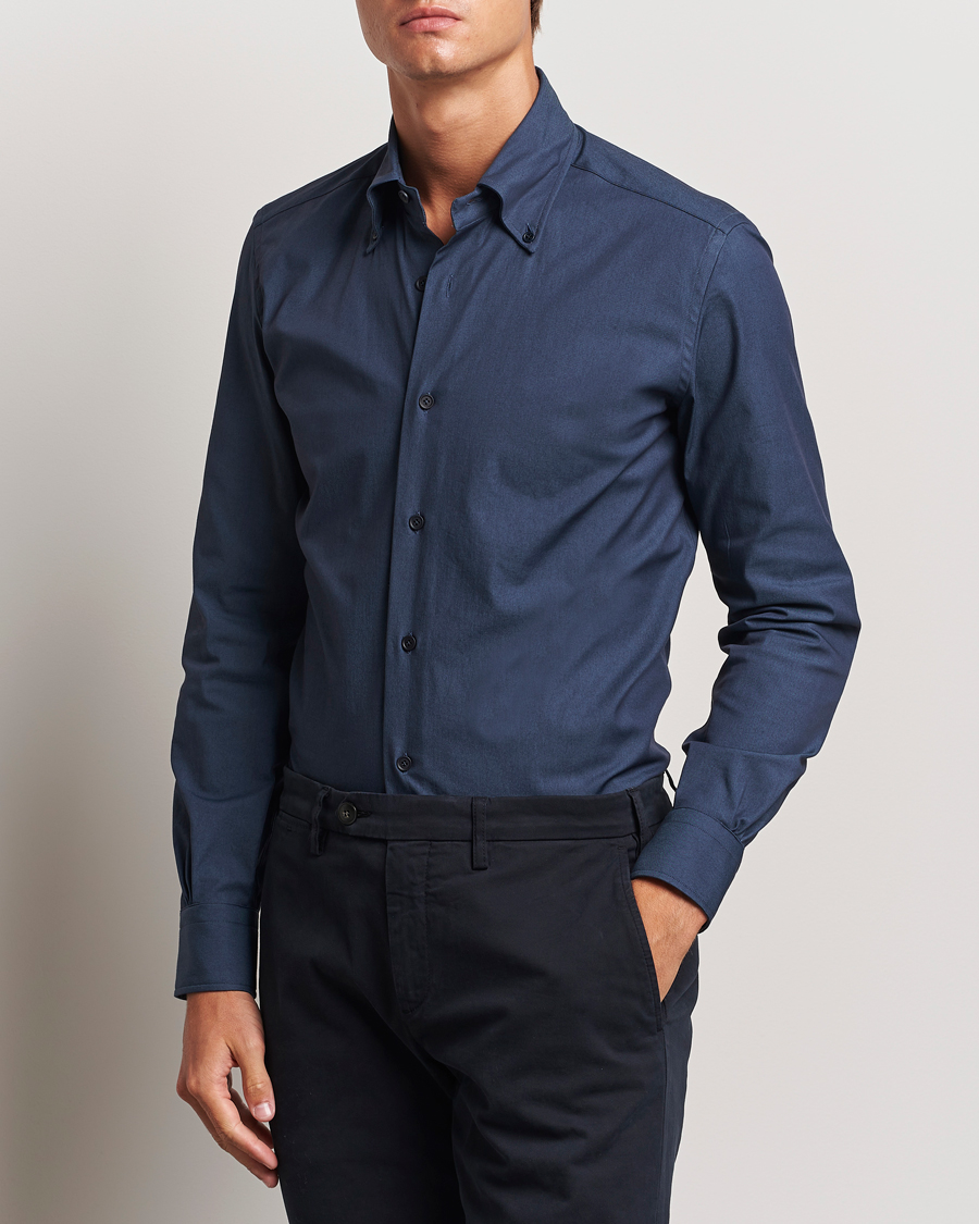 Men | Shirts | Mazzarelli | Soft Garment Dyed Button Down Shirt Navy