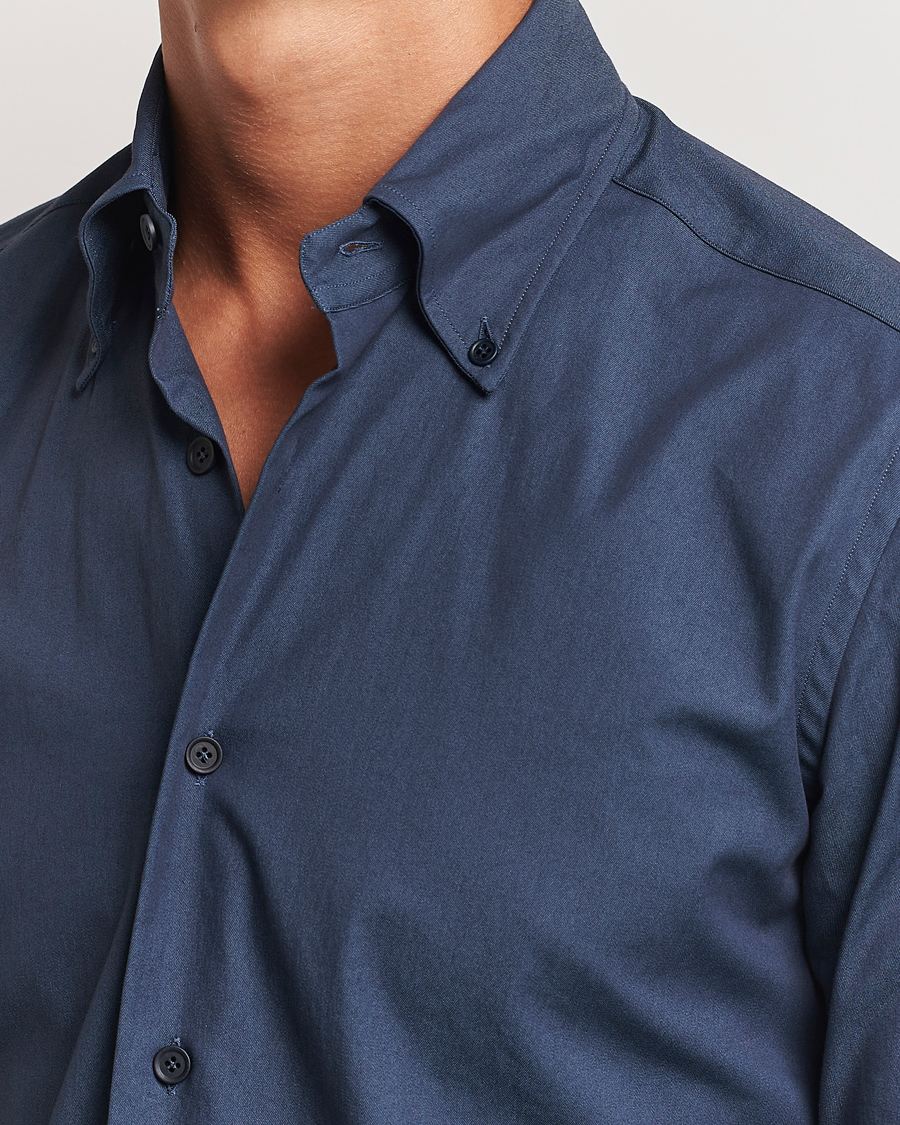 Men | Shirts | Mazzarelli | Soft Garment Dyed Button Down Shirt Navy