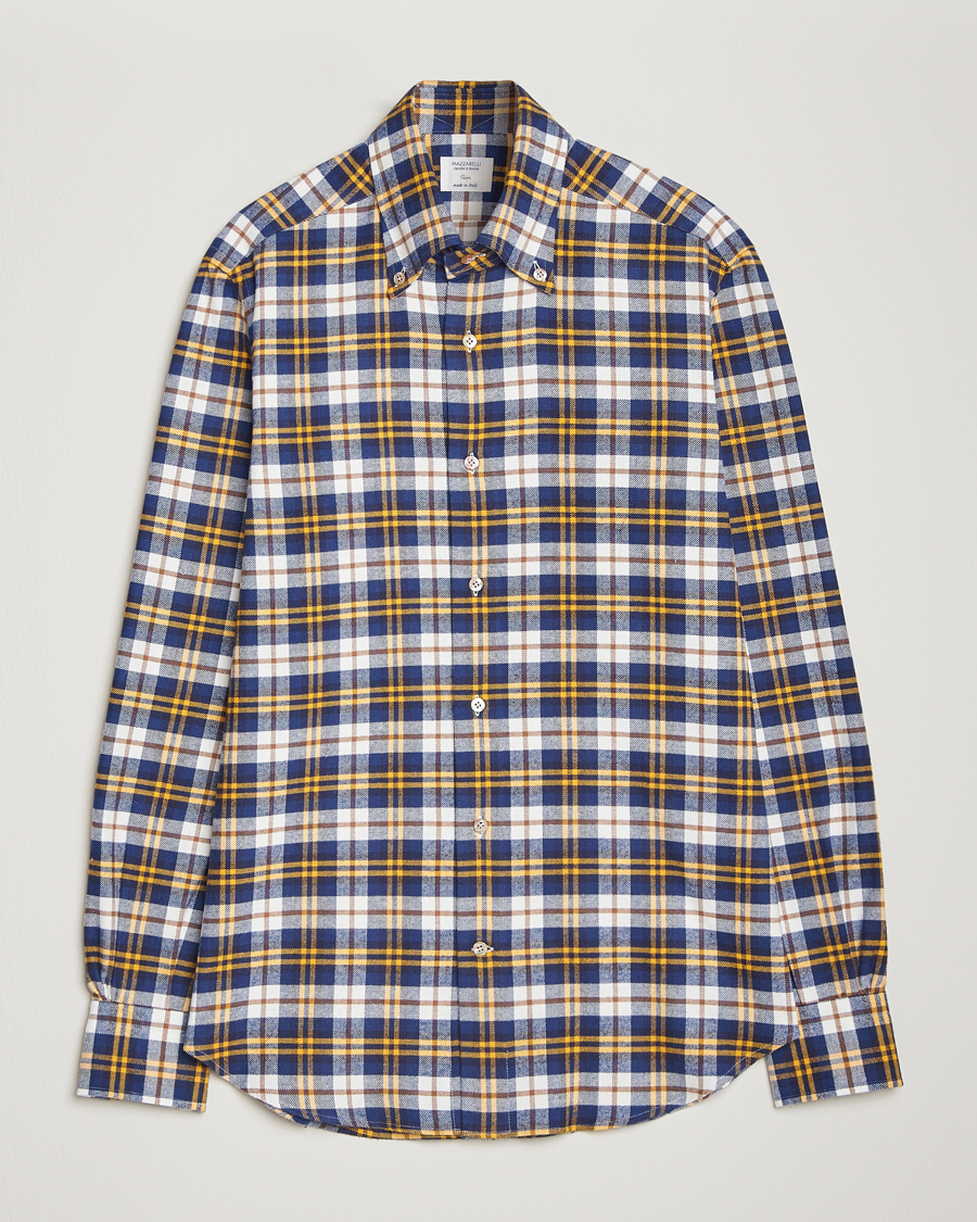 Men | Shirts | Mazzarelli | Soft Flannel Check Button Down Shirt Blue/White