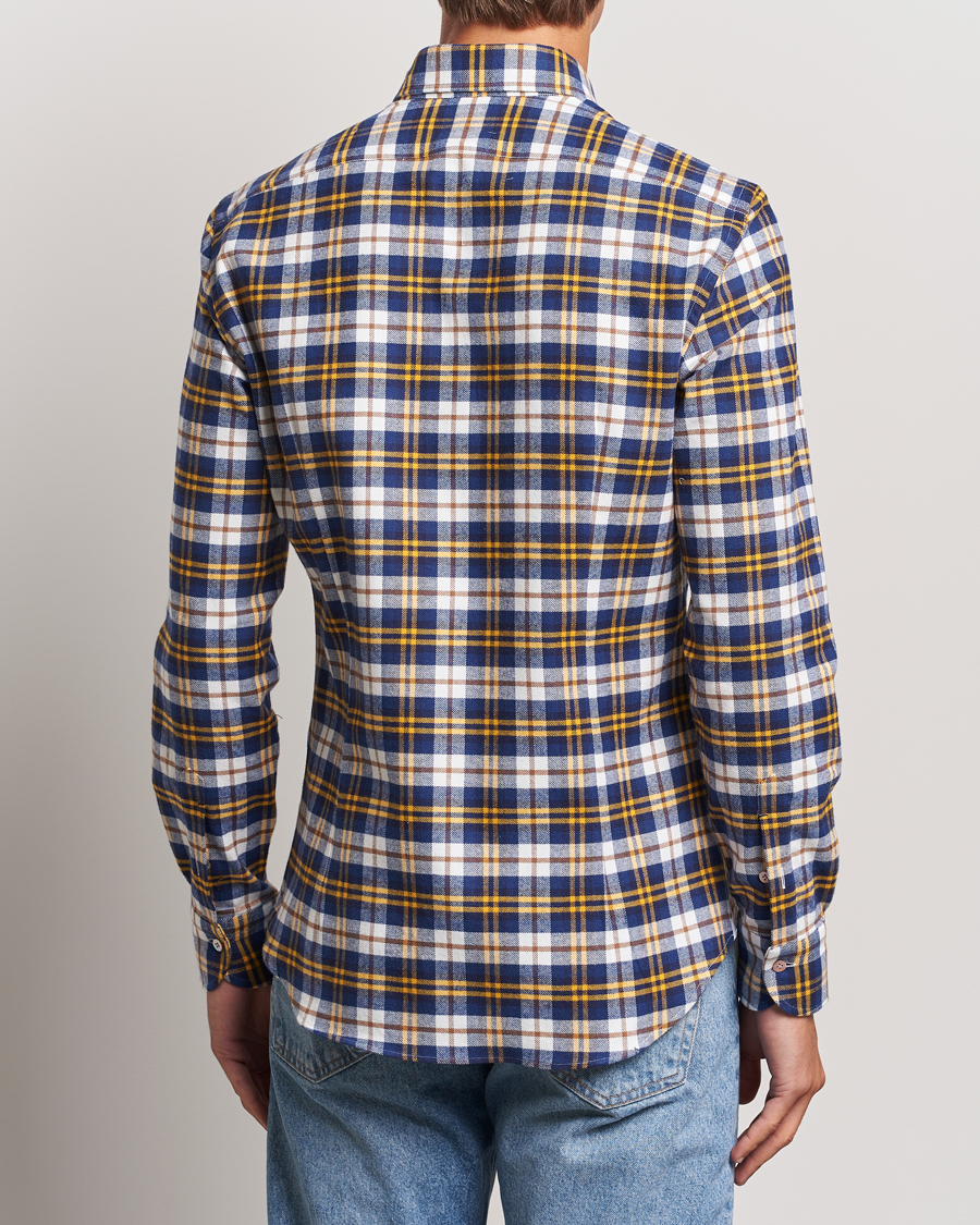 Men | Shirts | Mazzarelli | Soft Flannel Check Button Down Shirt Blue/White