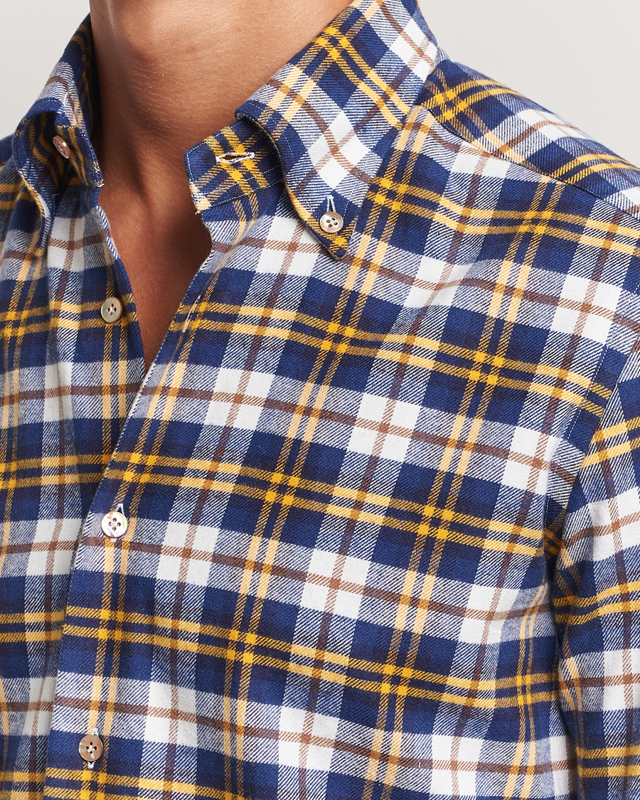 Men | Shirts | Mazzarelli | Soft Flannel Check Button Down Shirt Blue/White