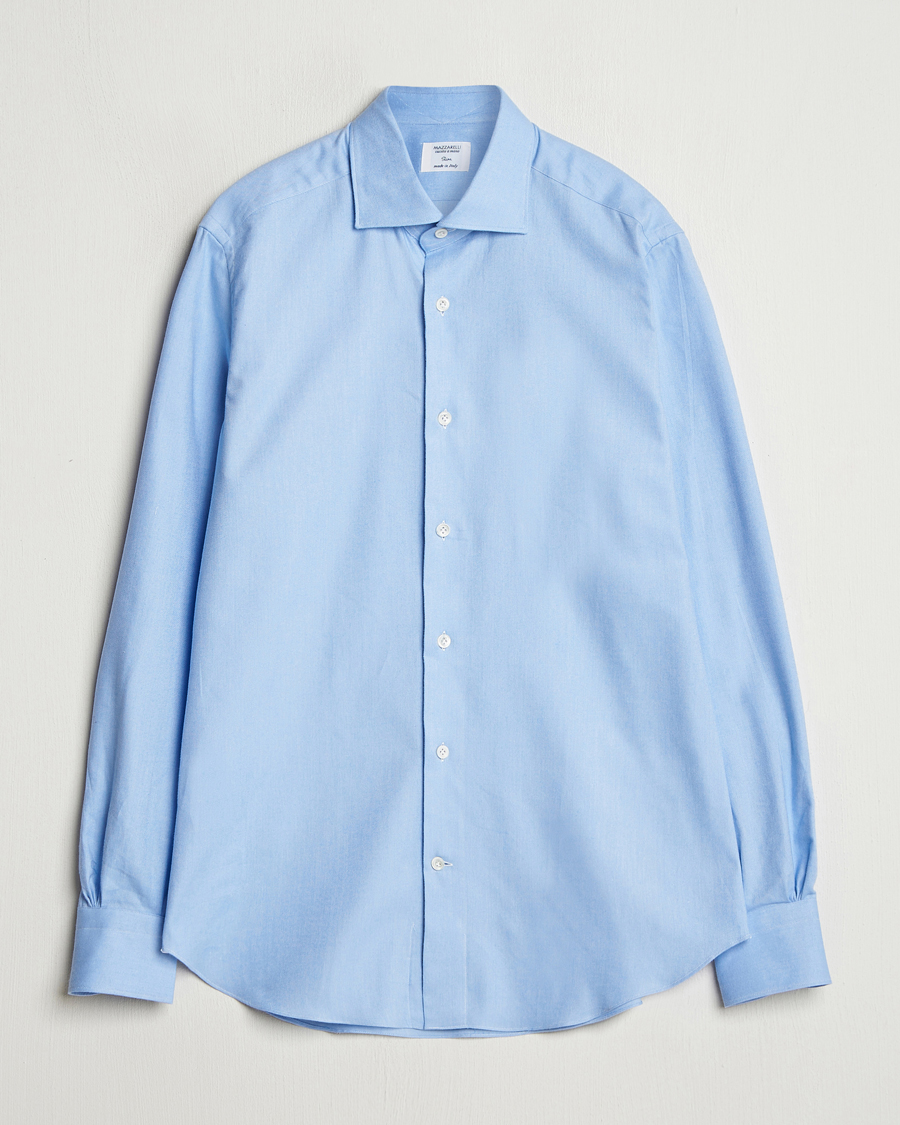 Men | Shirts | Mazzarelli | Soft Flannel Cut Away Shirt Light Blue