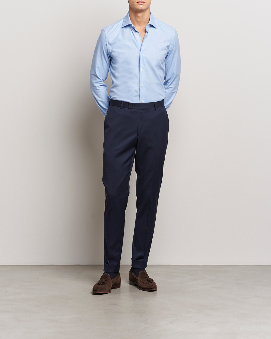 Men | Shirts | Mazzarelli | Soft Flannel Cut Away Shirt Light Blue