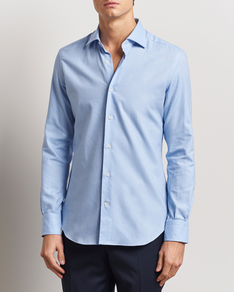 Men | Shirts | Mazzarelli | Soft Flannel Cut Away Shirt Light Blue