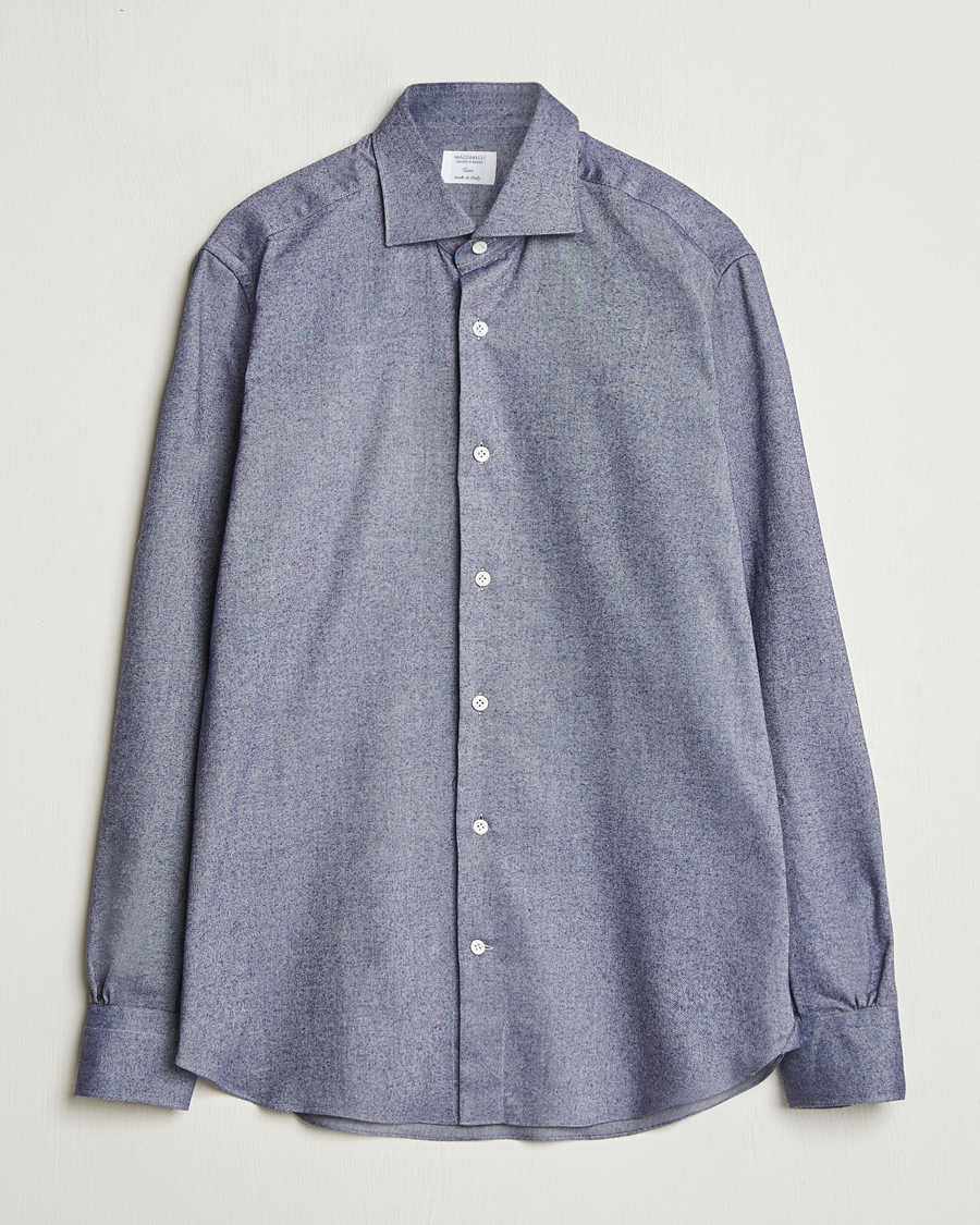 Men | Shirts | Mazzarelli | Soft Flannel Cut Away Shirt Dark Blue