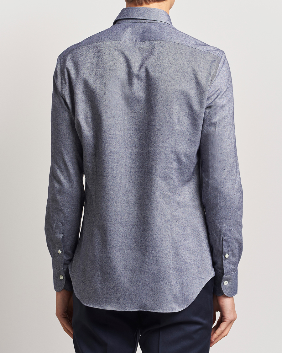Men | Shirts | Mazzarelli | Soft Flannel Cut Away Shirt Dark Blue