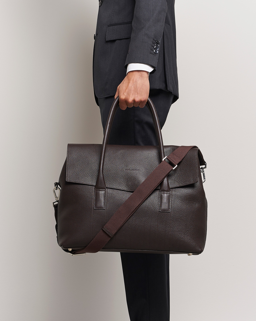 Men | Bags | Oscar Jacobson | Overnight Leather Bag Dark Mud Brown