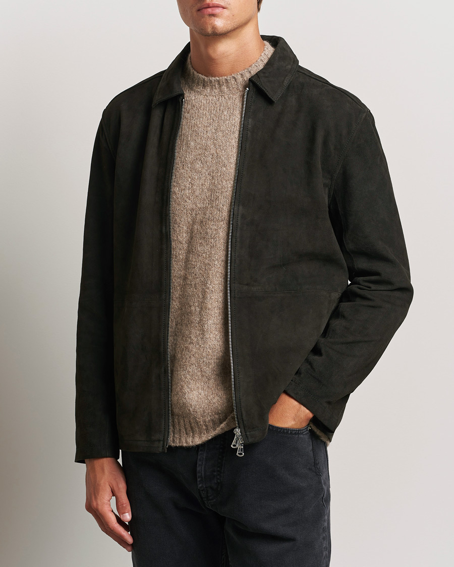 Men | Coats & Jackets | J.Lindeberg | Jonah Suede Overshirt Washed Black