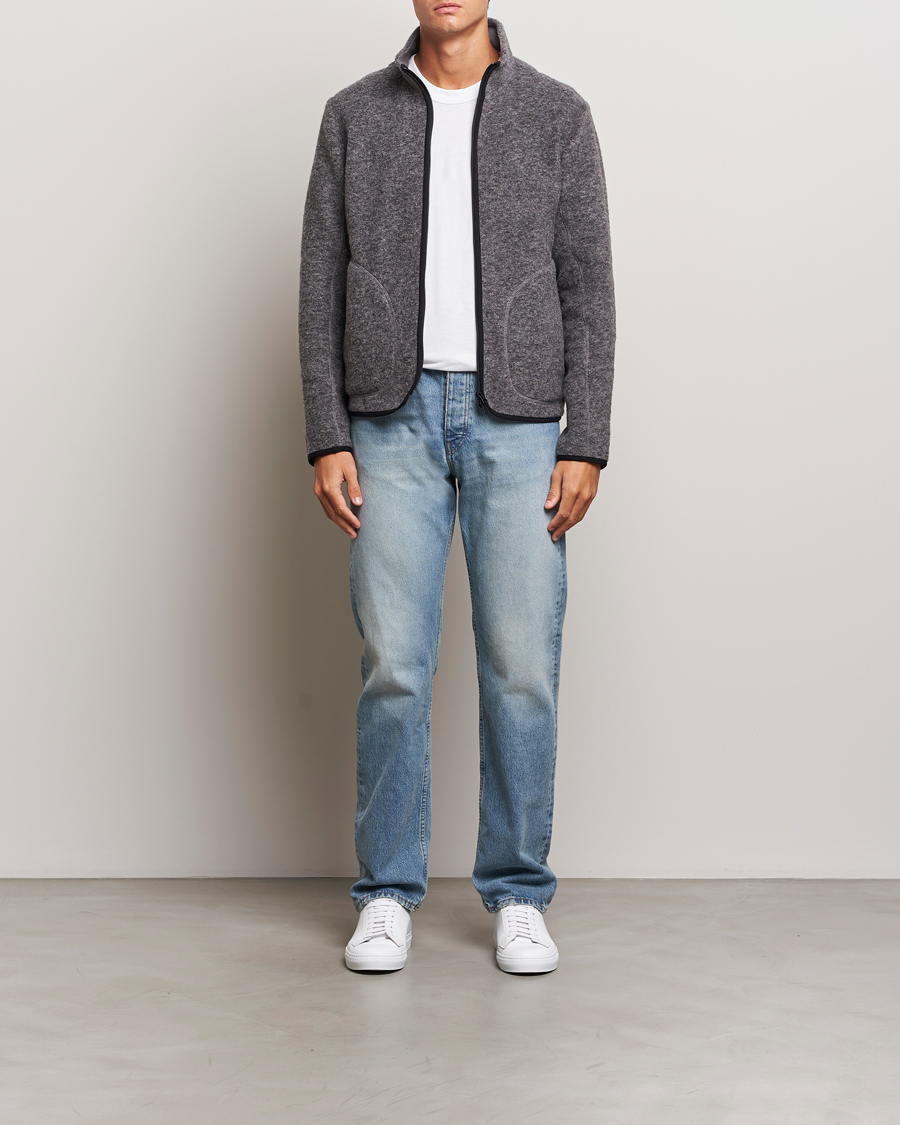 Men | Sweaters & Knitwear | J.Lindeberg | Dustin Wool Fleece Jacket Light Grey Melange
