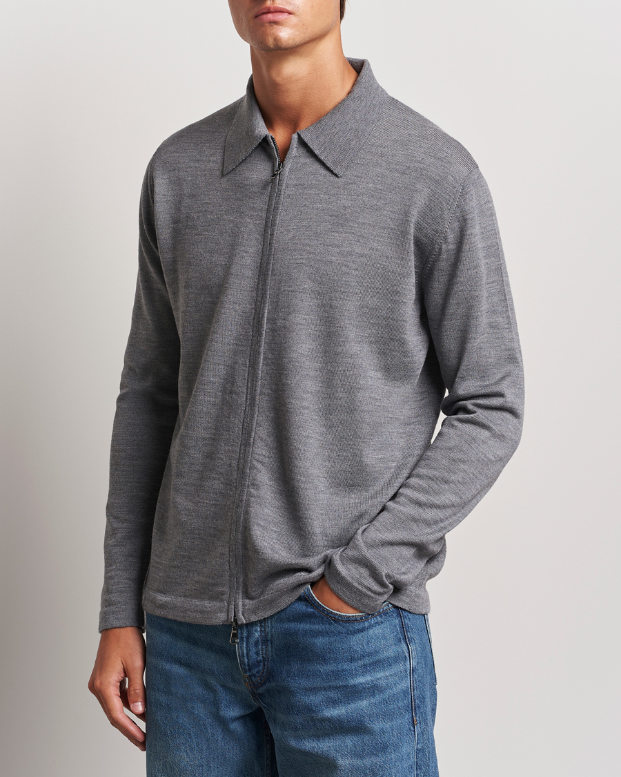 Men | Sweaters & Knitwear | J.Lindeberg | Kaleb Merino Zip Cardigan Mid Grey Melange