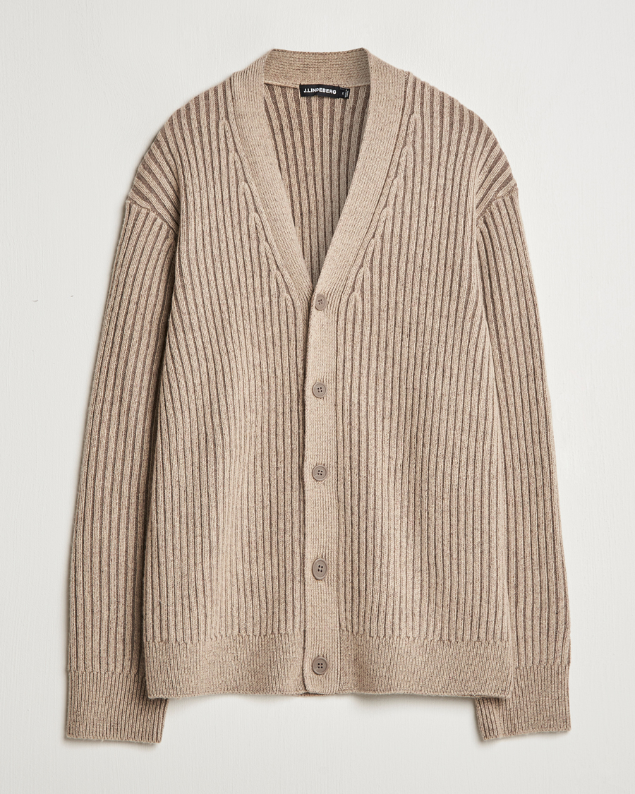 Men | Sweaters & Knitwear | J.Lindeberg | Twin Plated Knit Cardigan Tiger Brown