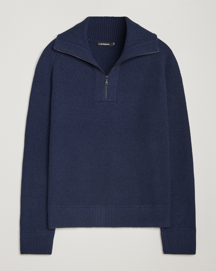 Men | Sweaters & Knitwear | J.Lindeberg | Wilmer Quarter Zip Knit Navy
