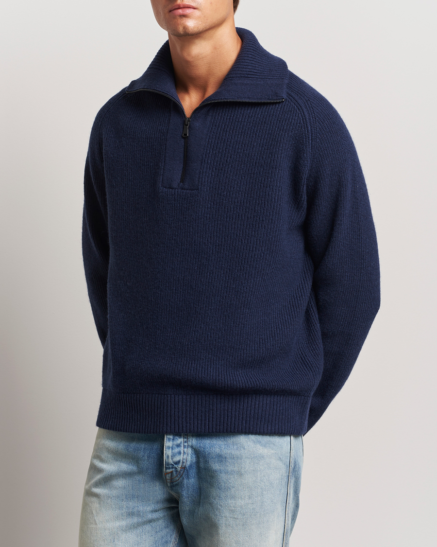 Men | Sweaters & Knitwear | J.Lindeberg | Wilmer Quarter Zip Knit Navy