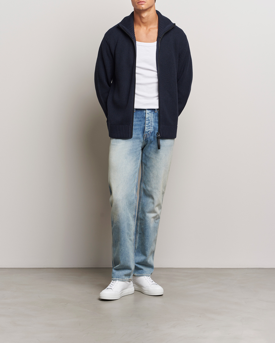Men | Sweaters & Knitwear | J.Lindeberg | Skyler Wool Blend Zip Cardigan Navy