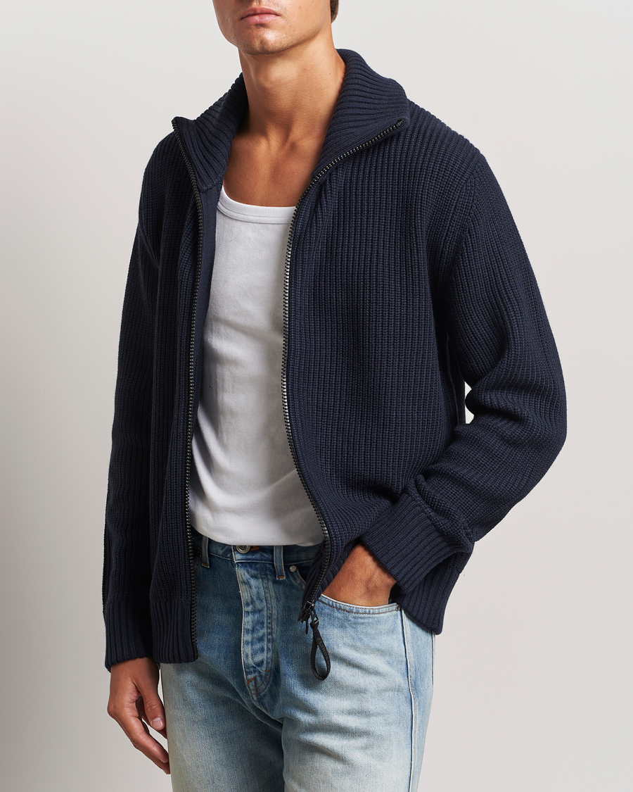 Men | Sweaters & Knitwear | J.Lindeberg | Skyler Wool Blend Zip Cardigan Navy