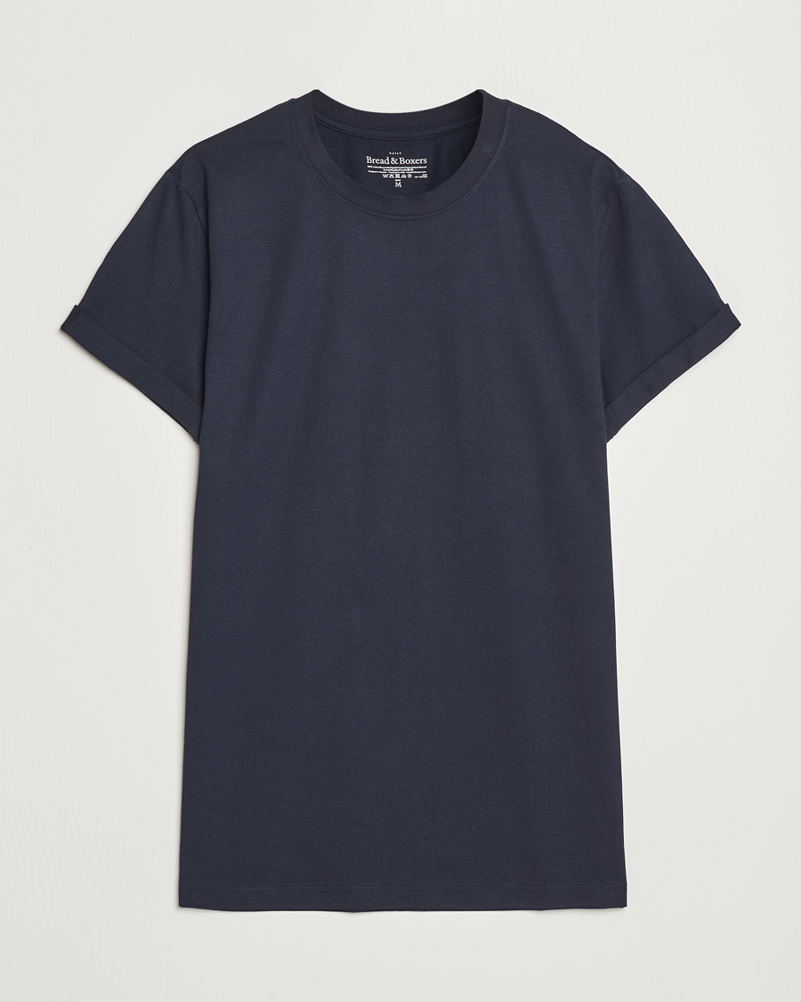 Men | T-Shirts | Bread & Boxers | Roll-Up Crew Neck T-Shirt Dark Navy