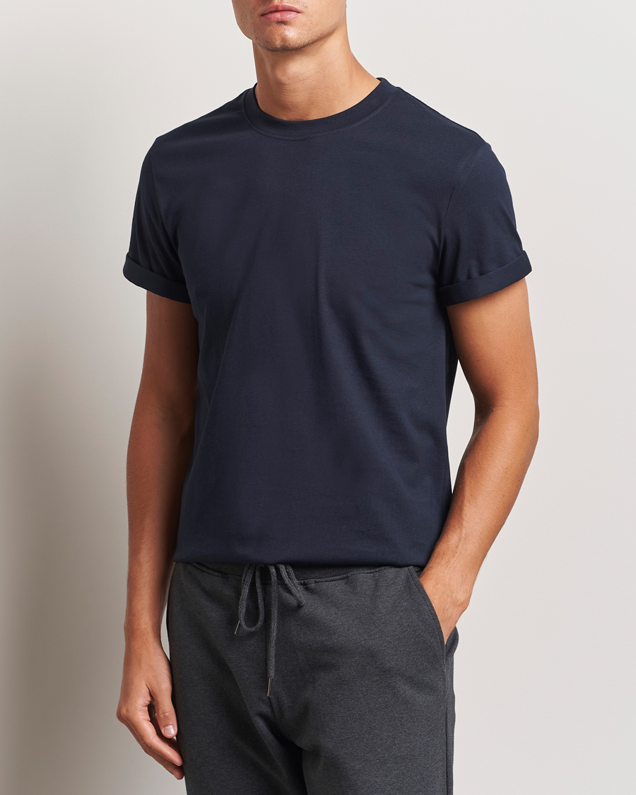 Men | T-Shirts | Bread & Boxers | Roll-Up Crew Neck T-Shirt Dark Navy