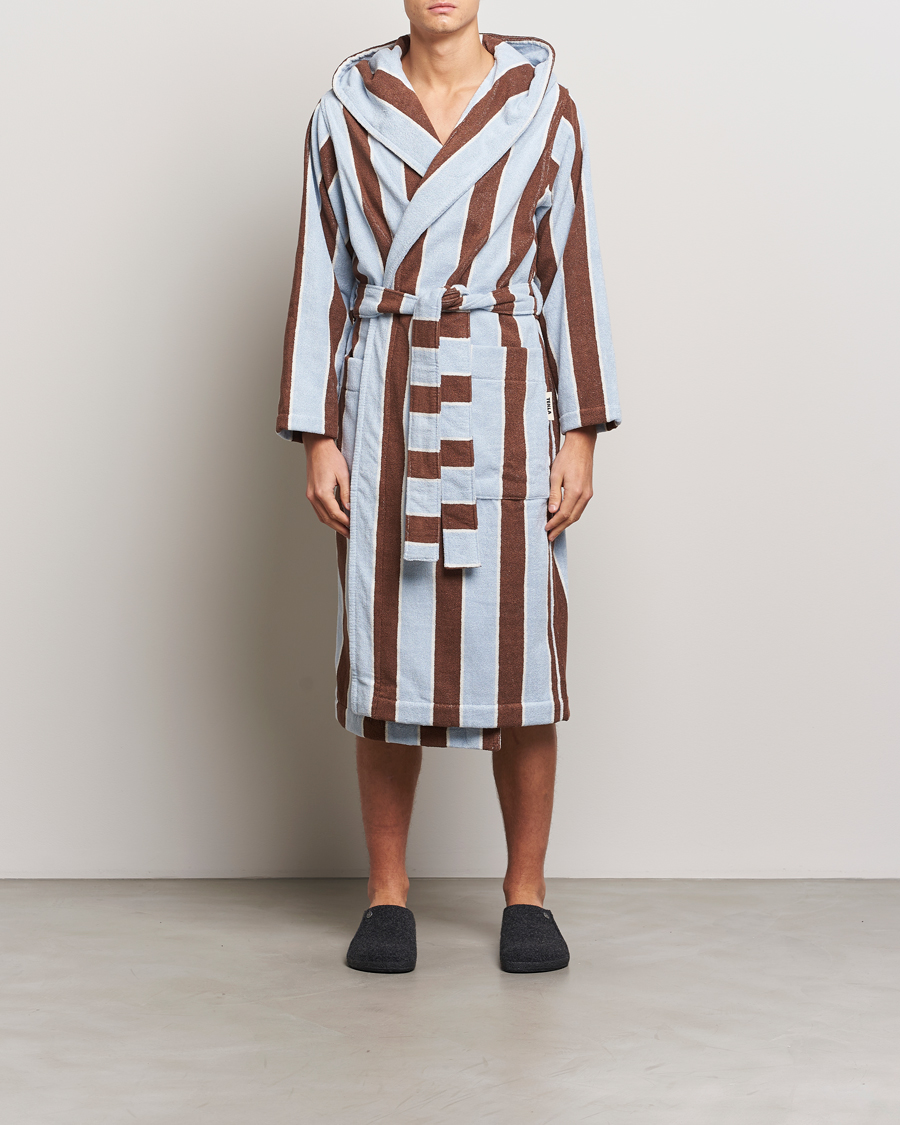 Men | Tekla Organic Terry Hooded Bathrobe Cocoa Stripes | Tekla | Organic Terry Hooded Bathrobe Cocoa Stripes