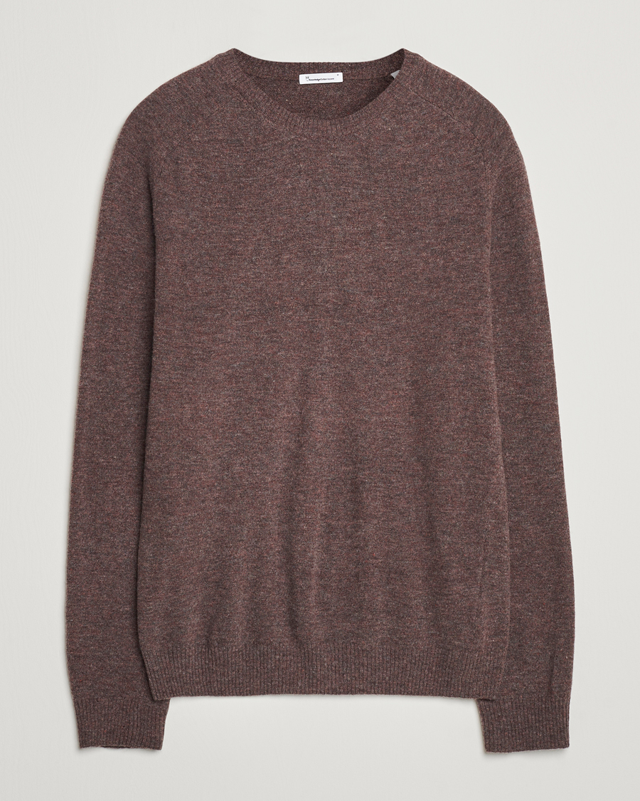 Men | Sweaters & Knitwear | KnowledgeCotton Apparel | Lambswool Roundneck Brown