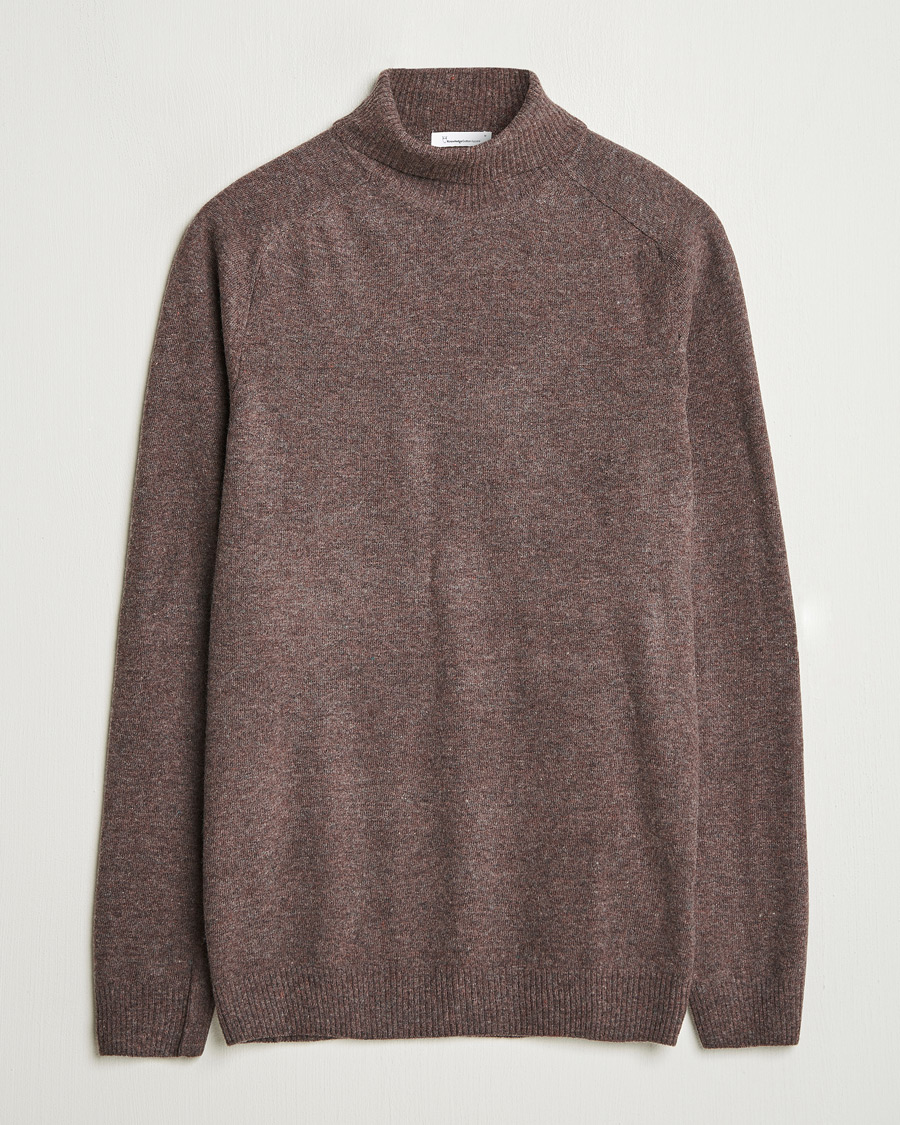 Men | Sweaters & Knitwear | KnowledgeCotton Apparel | Lambswool Rollneck Brown
