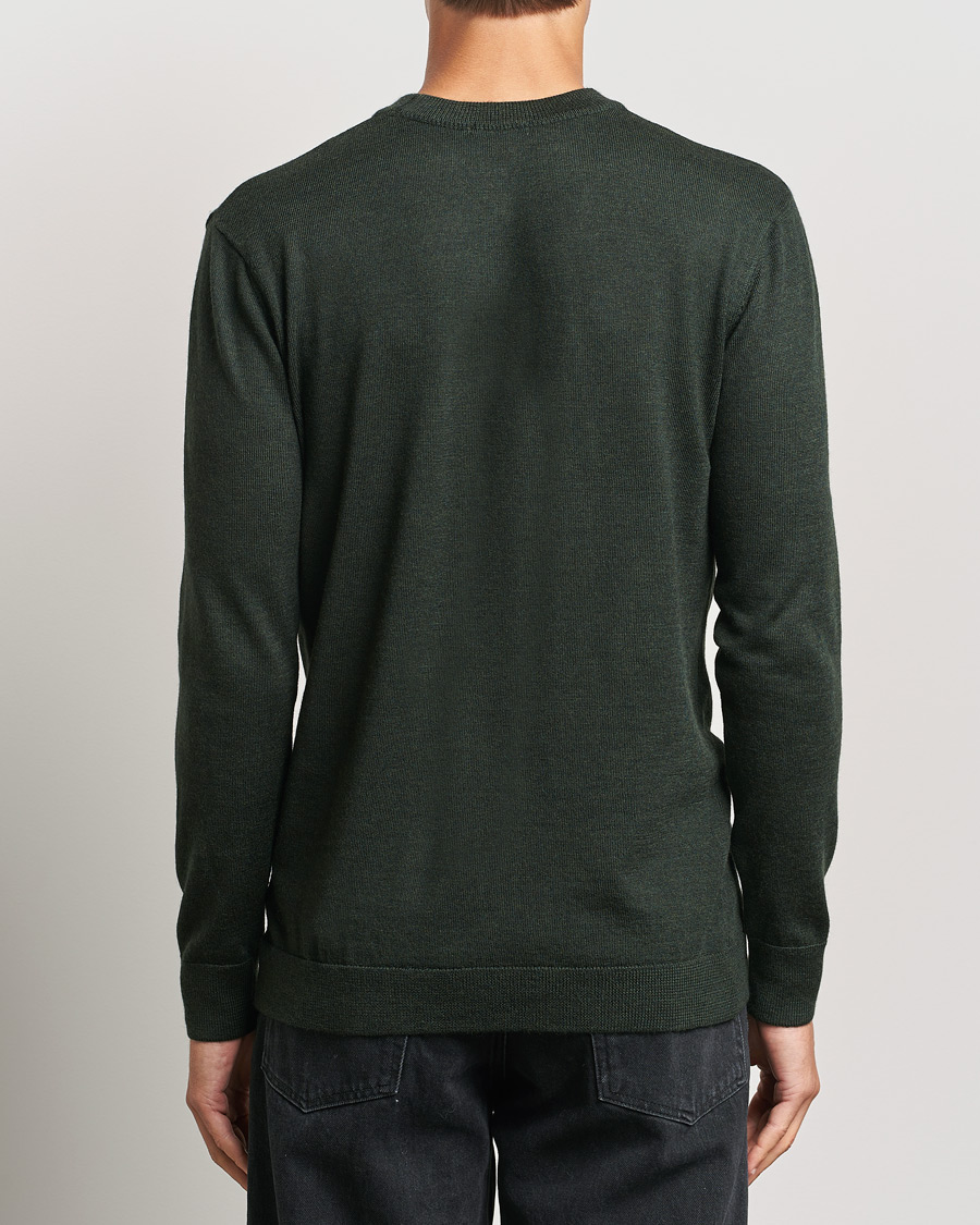 Men | Sweaters & Knitwear | KnowledgeCotton Apparel | Regular Merino Knit Crew Neck Green
