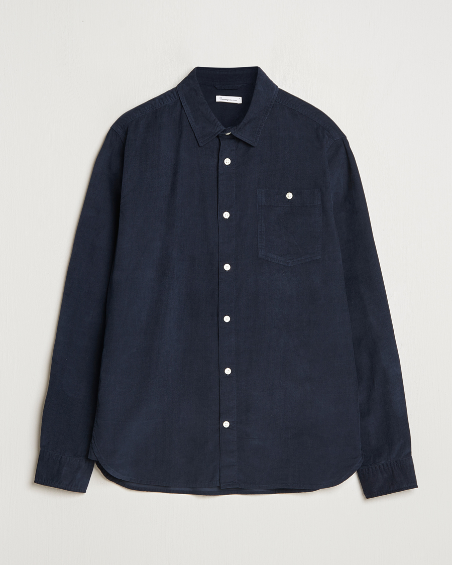 Men | Shirts | KnowledgeCotton Apparel | Regular Fit Corduroy Shirt Navy
