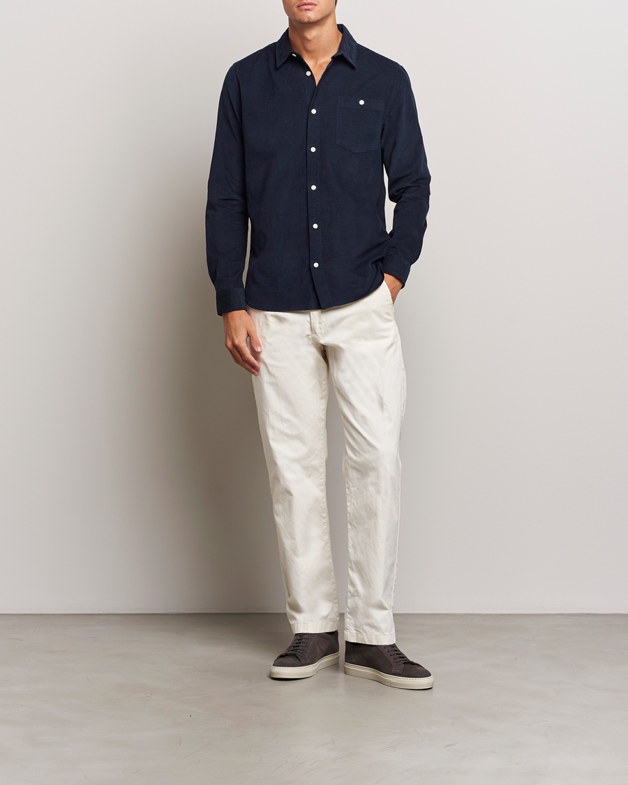 Men | Shirts | KnowledgeCotton Apparel | Regular Fit Corduroy Shirt Navy