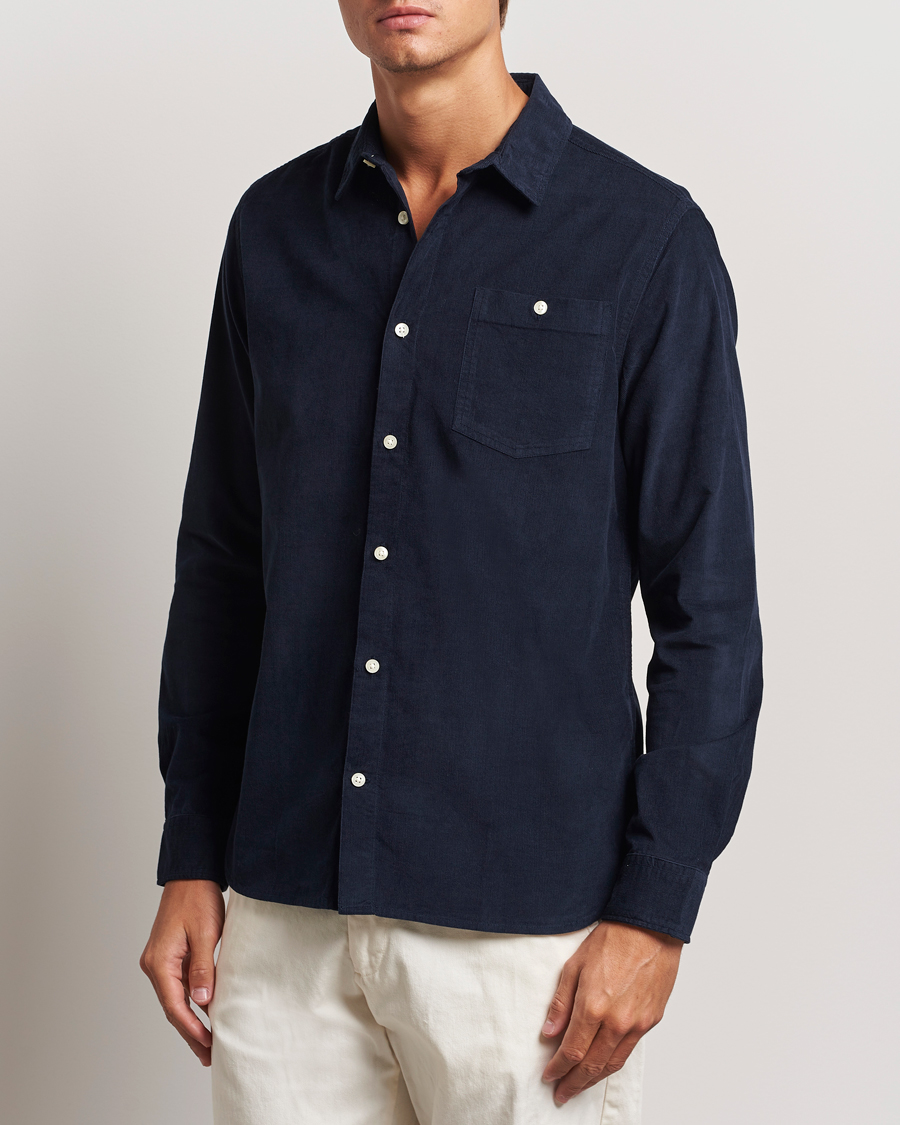 Men | Shirts | KnowledgeCotton Apparel | Regular Fit Corduroy Shirt Navy