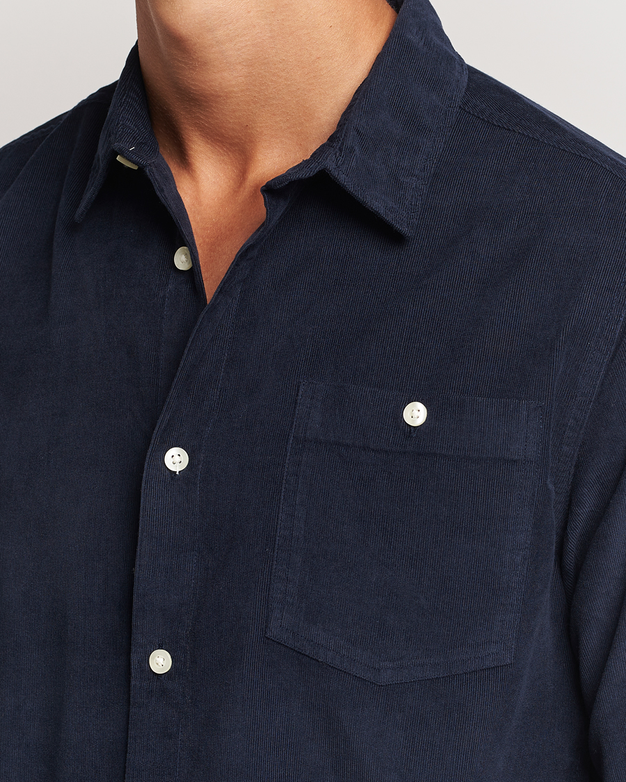 Men | Shirts | KnowledgeCotton Apparel | Regular Fit Corduroy Shirt Navy