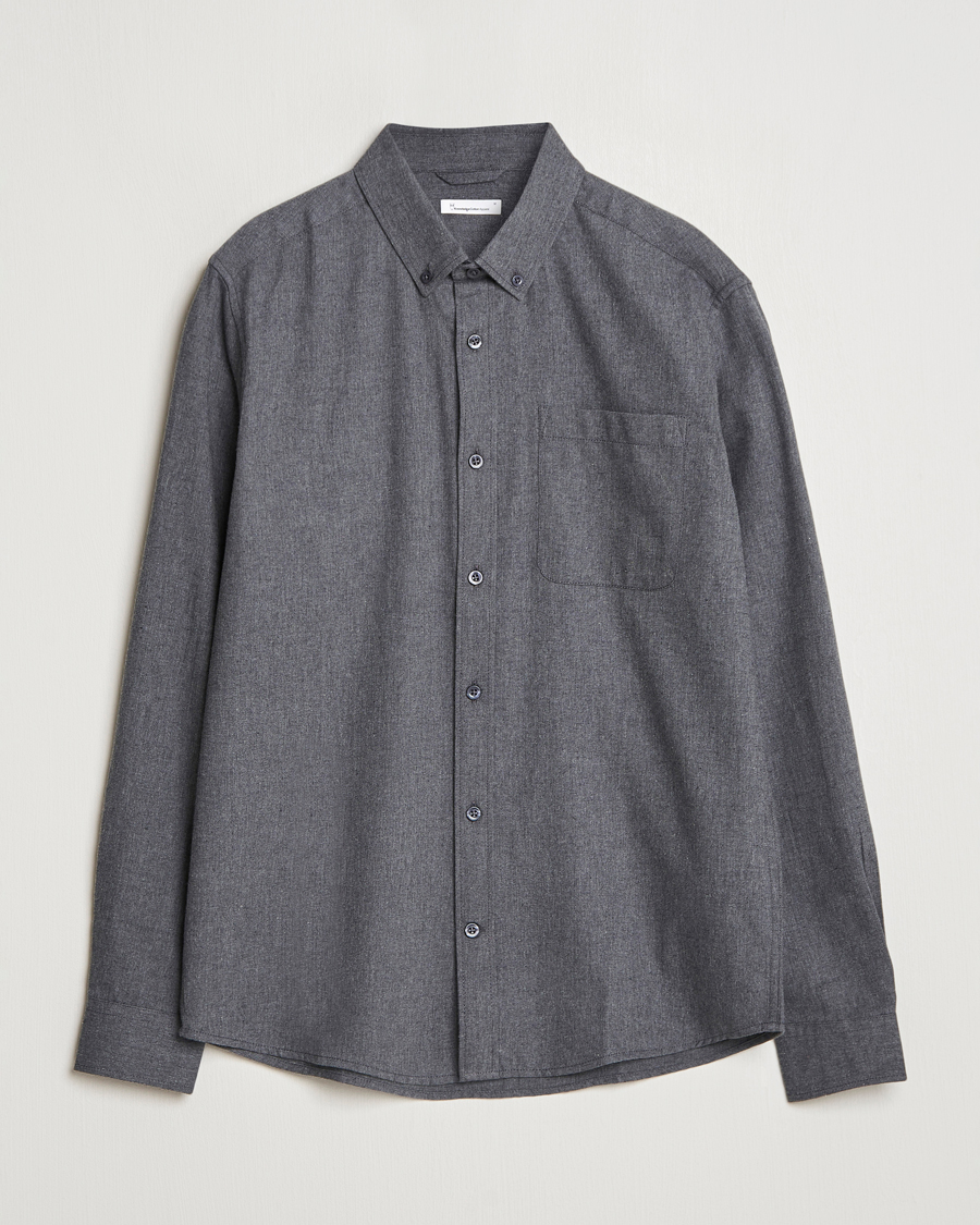 Men | Shirts | KnowledgeCotton Apparel | Regular Fit Melange Flannel Shirt Grey