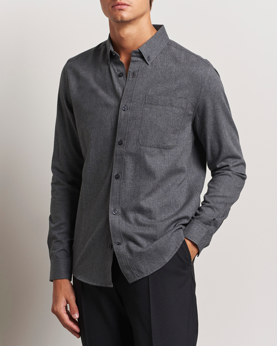 Men | Shirts | KnowledgeCotton Apparel | Regular Fit Melange Flannel Shirt Grey