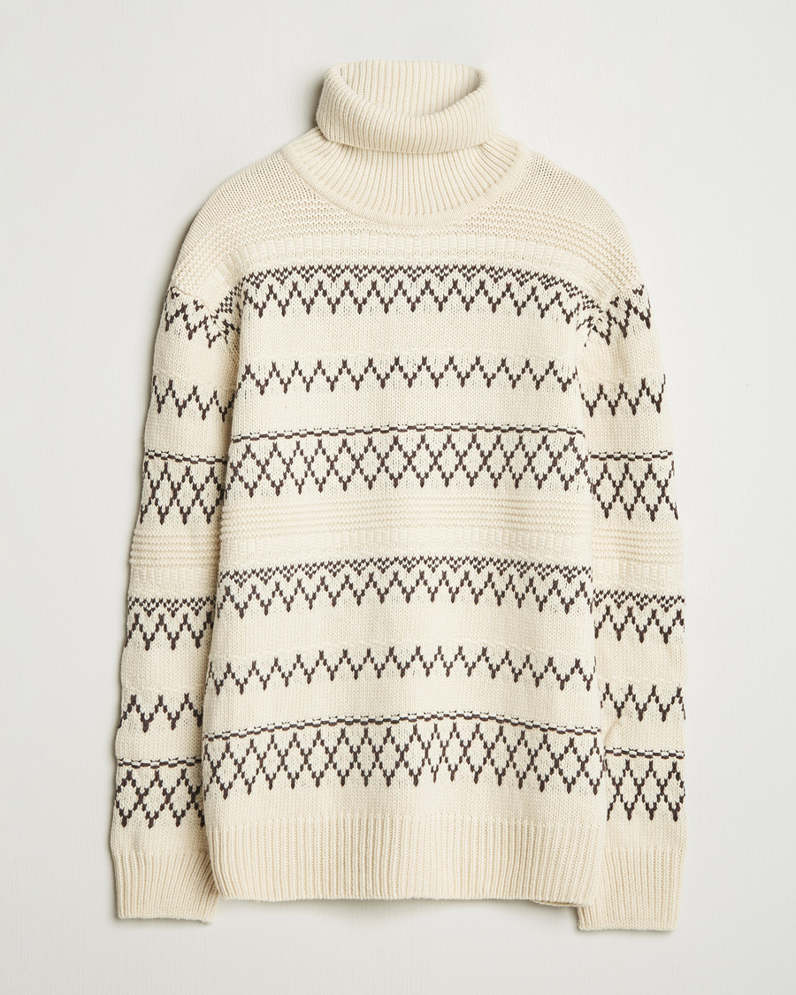 Men | Sweaters & Knitwear | KnowledgeCotton Apparel | Knitted Pattern Lambswool Rollneck Off White