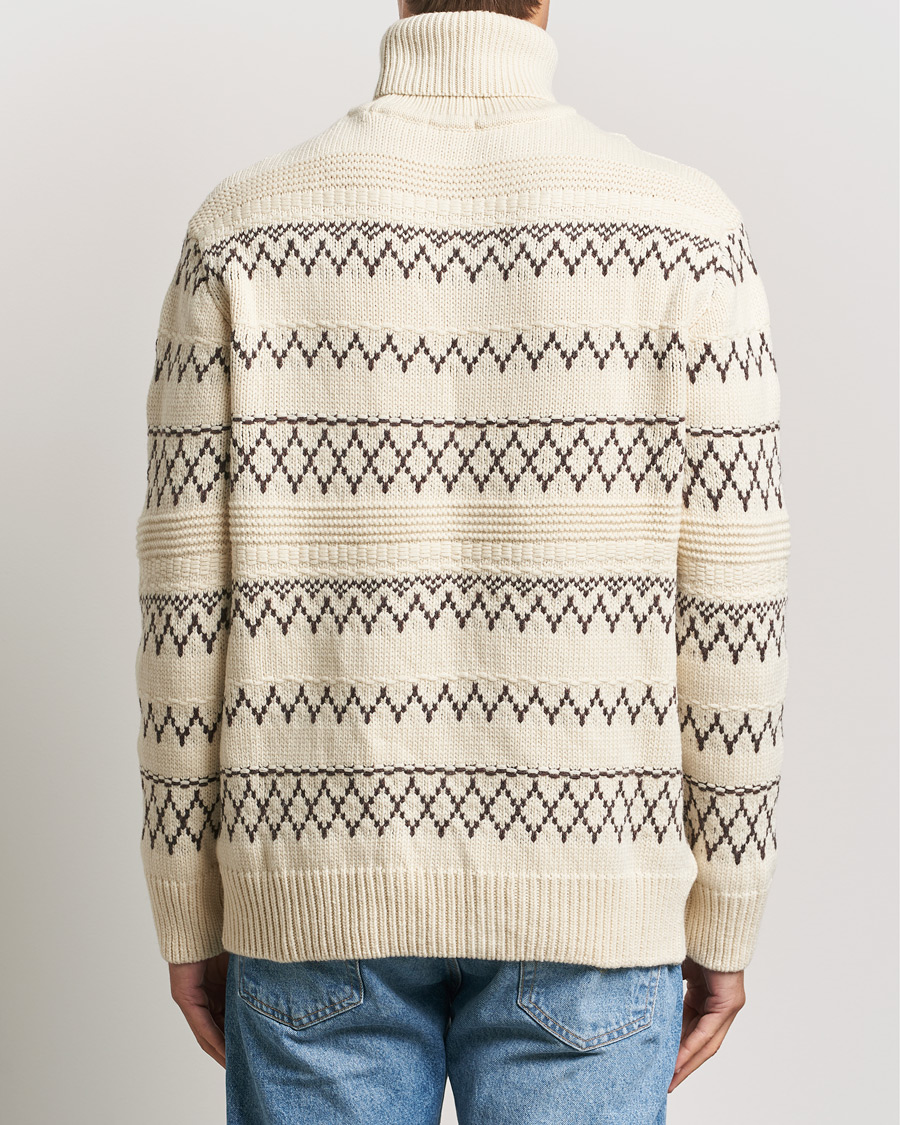 Men | Sweaters & Knitwear | KnowledgeCotton Apparel | Knitted Pattern Lambswool Rollneck Off White
