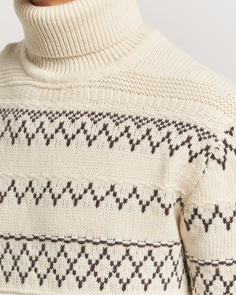 Men | Sweaters & Knitwear | KnowledgeCotton Apparel | Knitted Pattern Lambswool Rollneck Off White