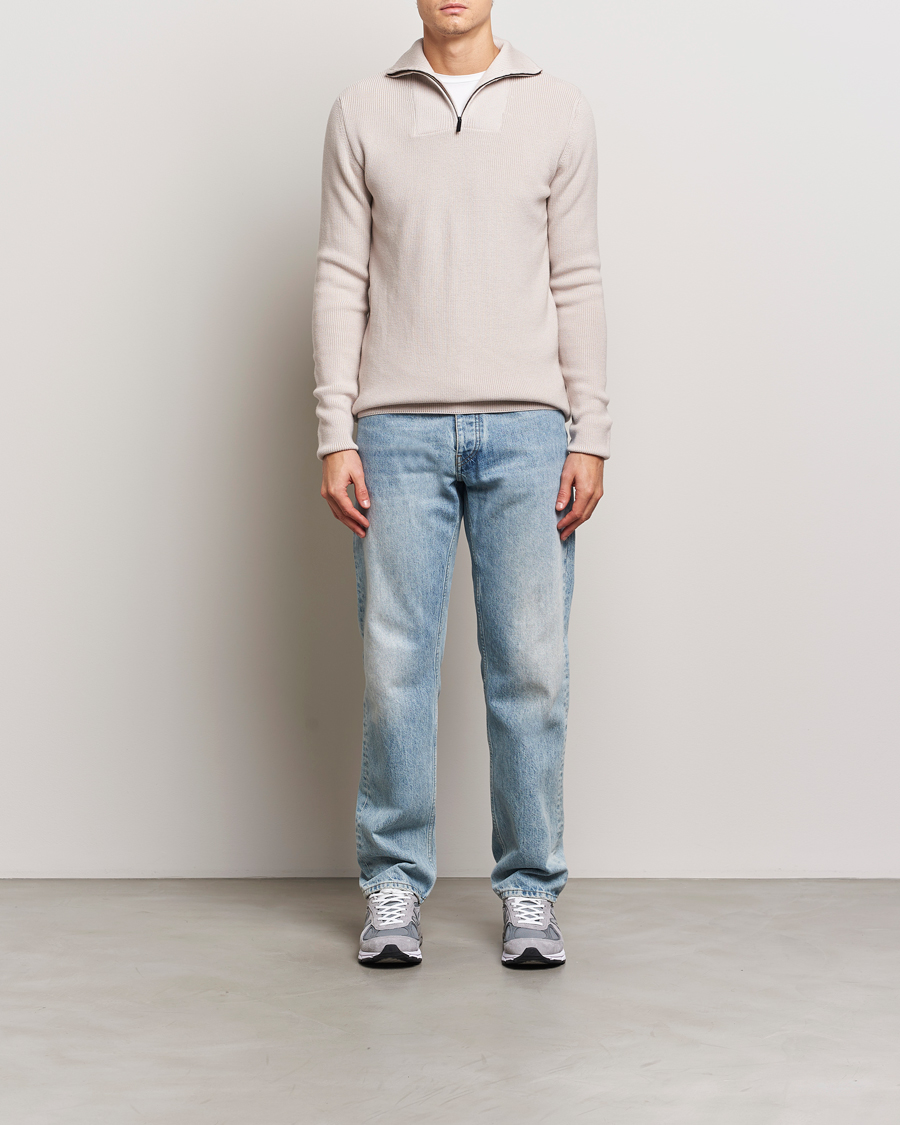 Men | Sweaters & Knitwear | KnowledgeCotton Apparel | Heavy Lambswool Half Zip Off White