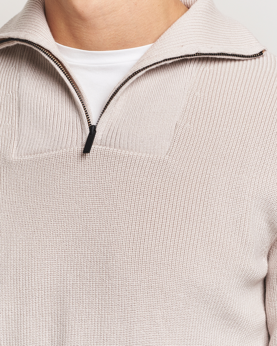 Men | Sweaters & Knitwear | KnowledgeCotton Apparel | Heavy Lambswool Half Zip Off White